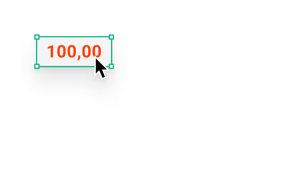 Mauszeiger auf einem Textfeld mit der roten Zahl 100,00 auf weißem Grund.